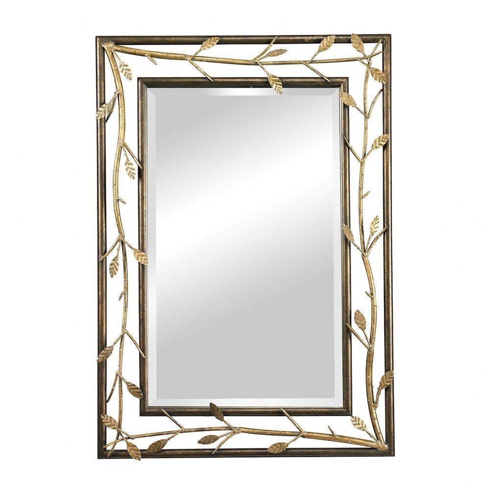 Gold Metal Branch Framed Rectangular Beveled Wall Mirror – 40 Inch Inside Dark Gold Rectangular Wall Mirrors (View 4 of 15)