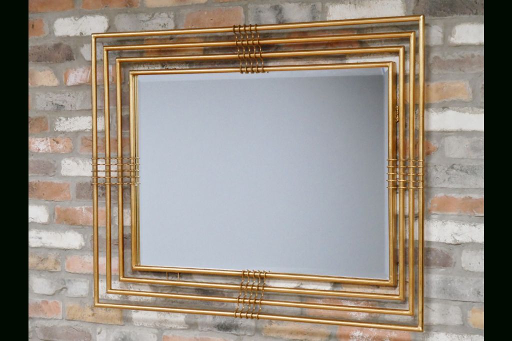 Gold Metal Frame Rectangular Wall Mirror 115 X 84 Cm | Mirror Wall With Gold Leaf Metal Wall Mirrors (View 7 of 15)