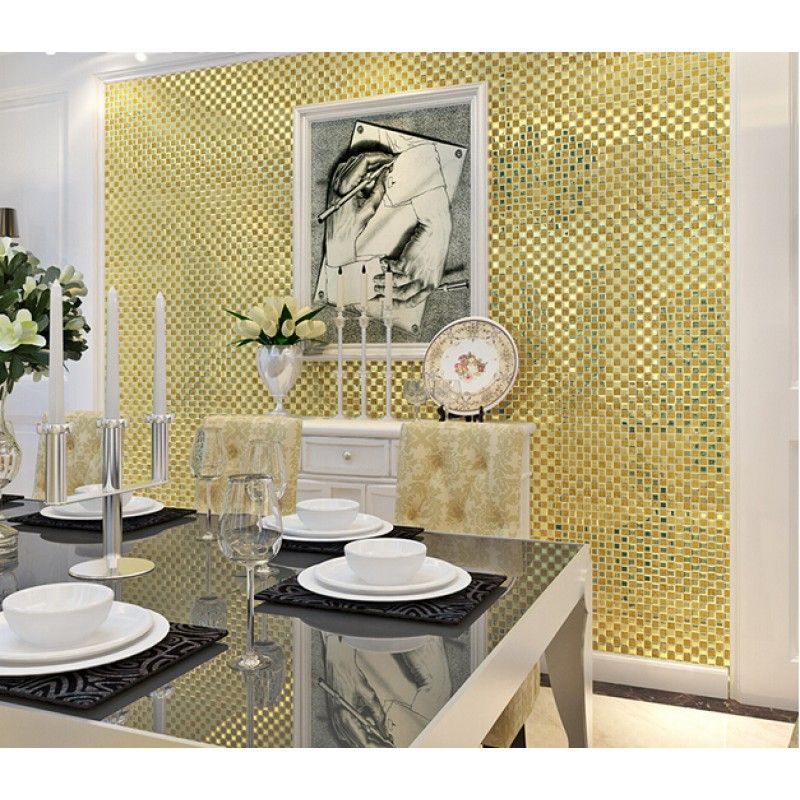 Gold Mirror Glass Tile Crystal Tile Square Wall Backsplashes Bathroom Throughout Tiled Wall Mirrors (View 5 of 15)