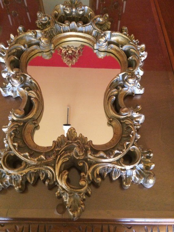 Gold Wall Mirror Vintage Ornate Baroque Mirror Hand Painted | Etsy For Gold Decorative Wall Mirrors (View 15 of 15)