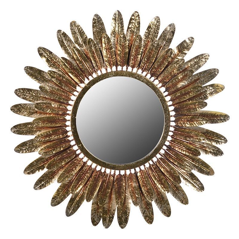 Golden Feather Round Mirror | Gold Feathers, Gold Home Accessories Intended For Golden Voyage Round Wall Mirrors (View 2 of 15)