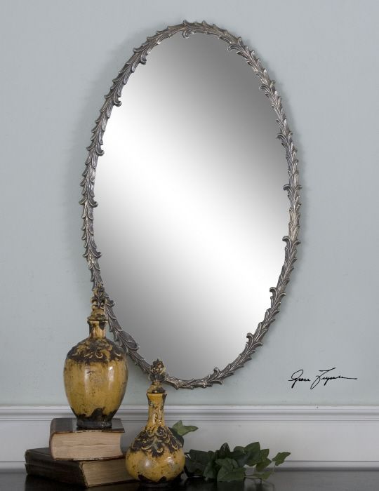 Graceful | Silver Leaf Wall Mirror, Uttermost Oval Mirror, Oval Mirror Intended For Antique Silver Oval Wall Mirrors (View 11 of 15)