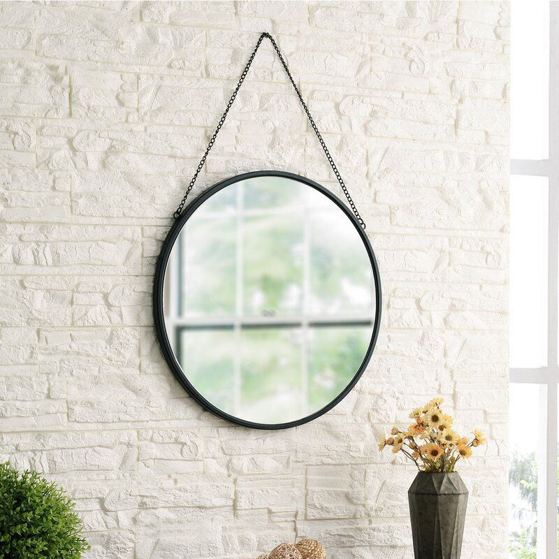 Gracie Oaks Round Mirror Circle Wall Hanging Mirror 20 Inch, Black With Round Metal Framed Wall Mirrors (View 13 of 15)