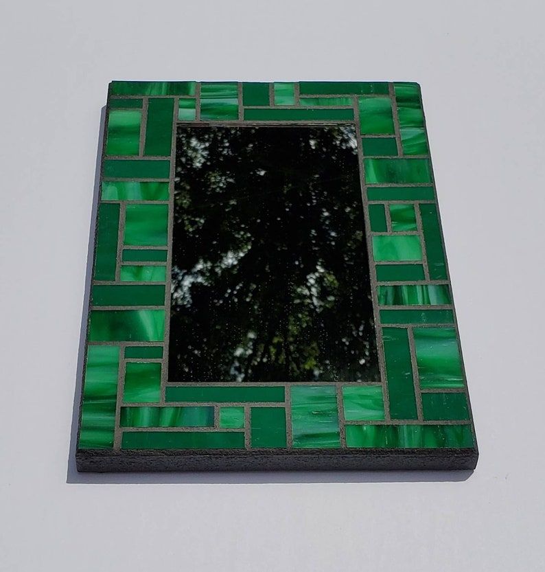 Grass Green Stained Glass Mosaic Mirrorindiana Artisan | Etsy With Regard To Gaunts Earthcott Wall Mirrors (View 1 of 15)