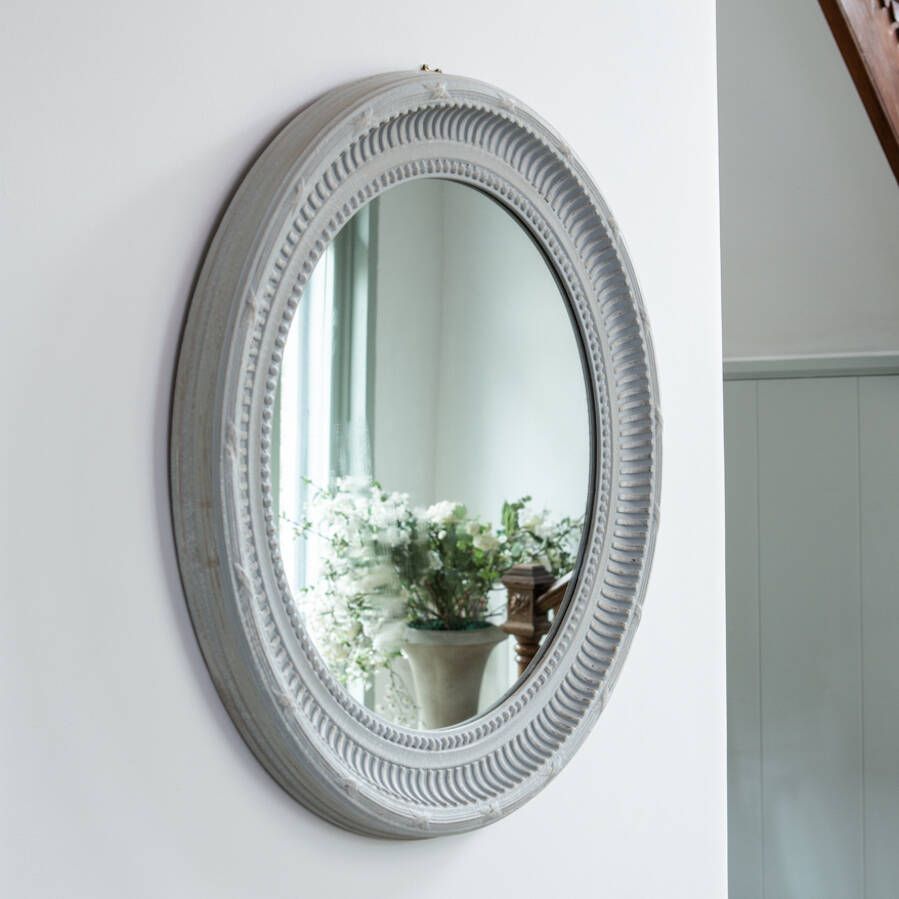 Grey Carved Wooden Oval Mirrorlime Tree London | Notonthehighstreet For Gray Washed Wood Wall Mirrors (View 2 of 15)