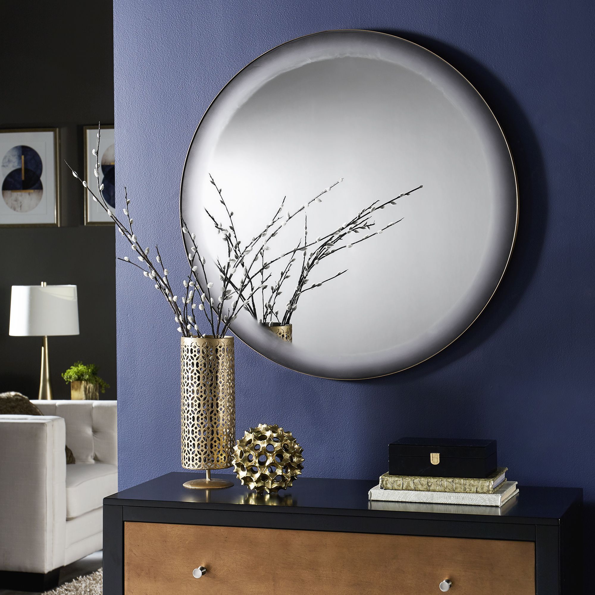 Grey Frosted Edge Round Wall Mirror – Inspire Q Home With Regard To Smoke Edge Wall Mirrors (View 9 of 15)