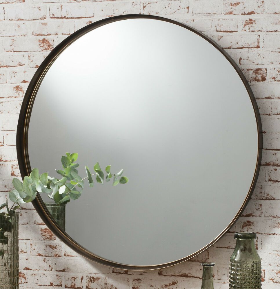 Greystoke Large Bronze Round Wall Mirror – 33" Diameter | Ebay With Round Metal Luxe Gold Wall Mirrors (View 3 of 15)