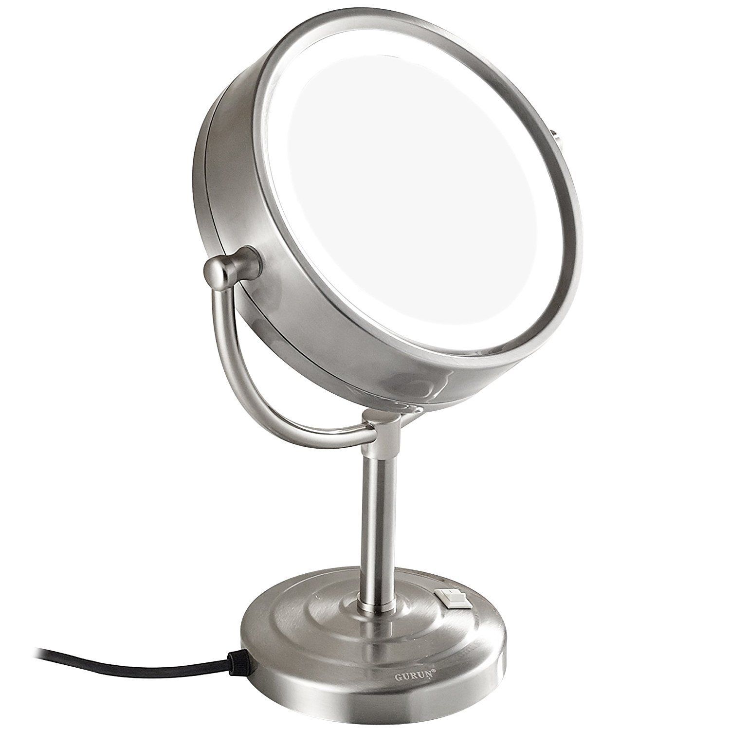 Gurun8.5 Inch Tabletop Double Sided Led Lighted Makeup Mirror With 7x In Single Sided Polished Nickel Wall Mirrors (Photo 4 of 15)