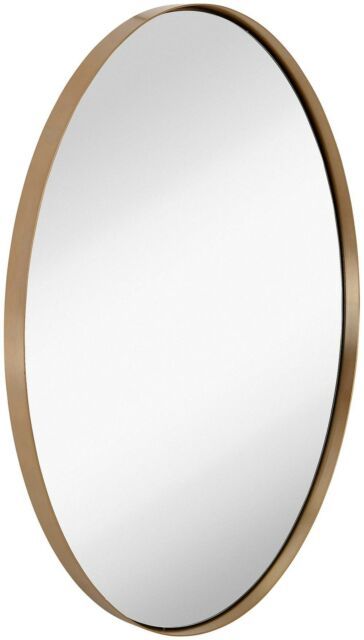 Hamilton Hills Contemporary Brushed Metal Wall Mirror | Oval Gold For Gold Metal Framed Wall Mirrors (View 7 of 15)