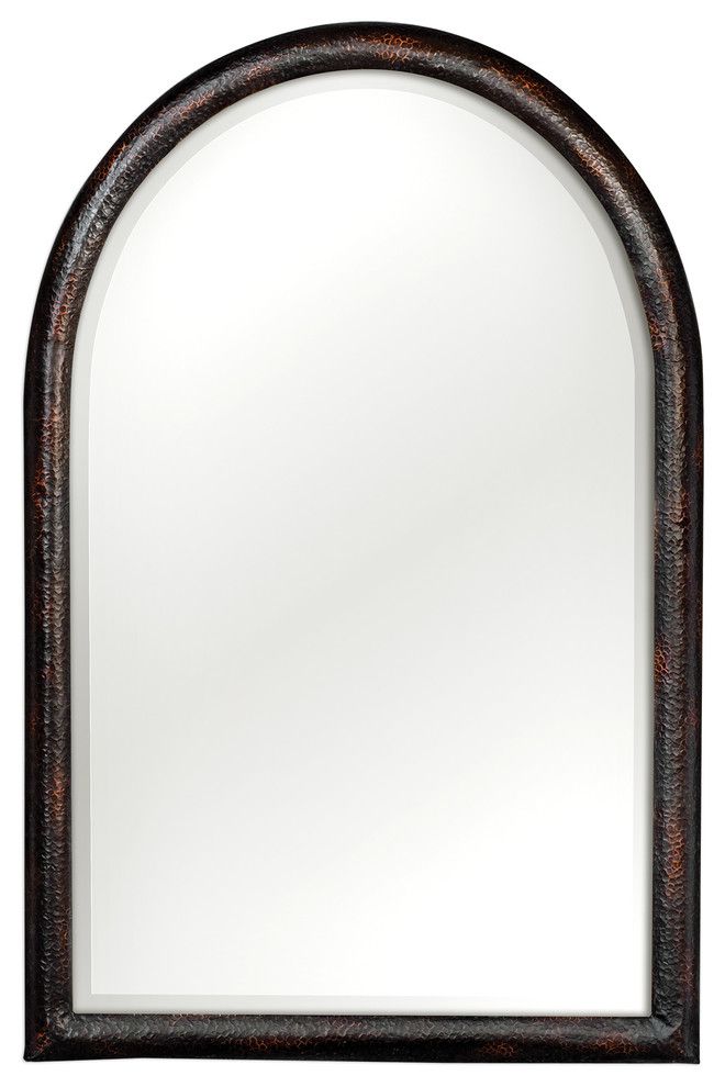 Hammered Dark Bronze Arch Wall Mirror, 46" Vanity Classic Wood Metal For Glen View Beaded Oval Traditional Accent Mirrors (View 10 of 15)