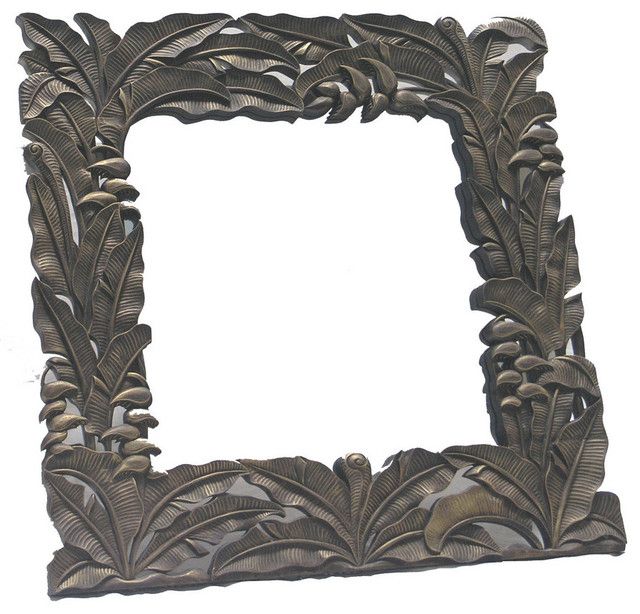 Hand Carved Wood Square Frame With Mirror – Tropical – Wall Mirrors Regarding Tropical Blue Wall Mirrors (View 5 of 15)