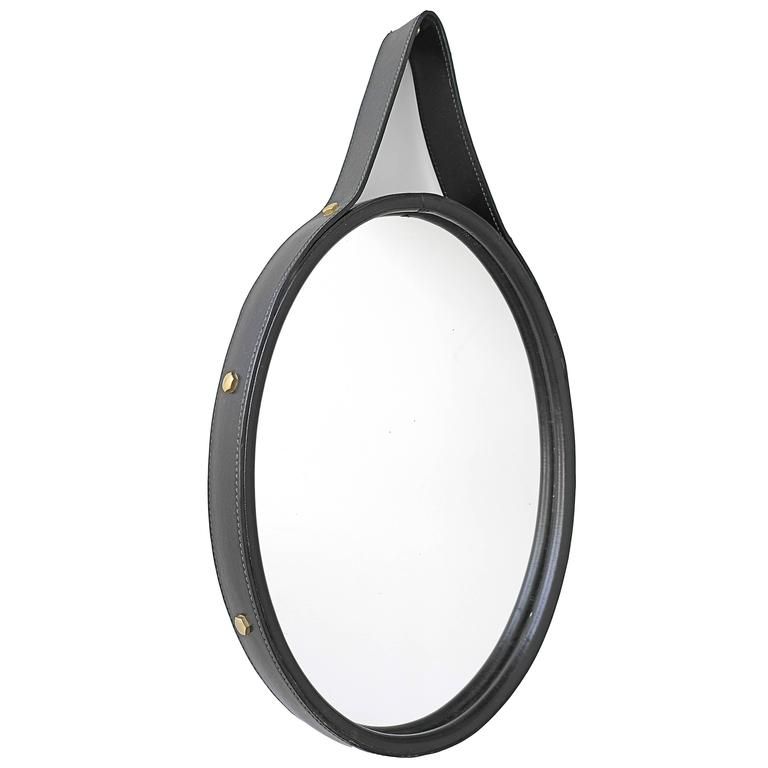 Hand Stitched Black Leather Oval Mirror, France, 1960s For Sale At 1stdibs Pertaining To Black Leather Strap Wall Mirrors (View 10 of 15)