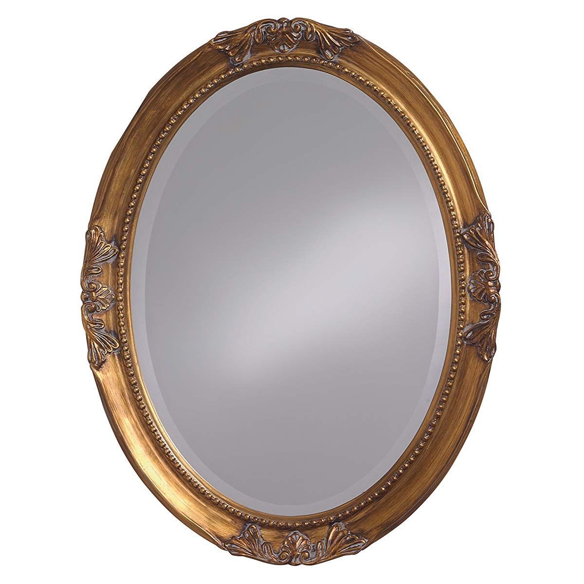 Hanging Beveled Oval Wall Mirror, Antique Gold Leaf | Antique Gold In Antique Gold Leaf Round Oversized Wall Mirrors (View 1 of 15)
