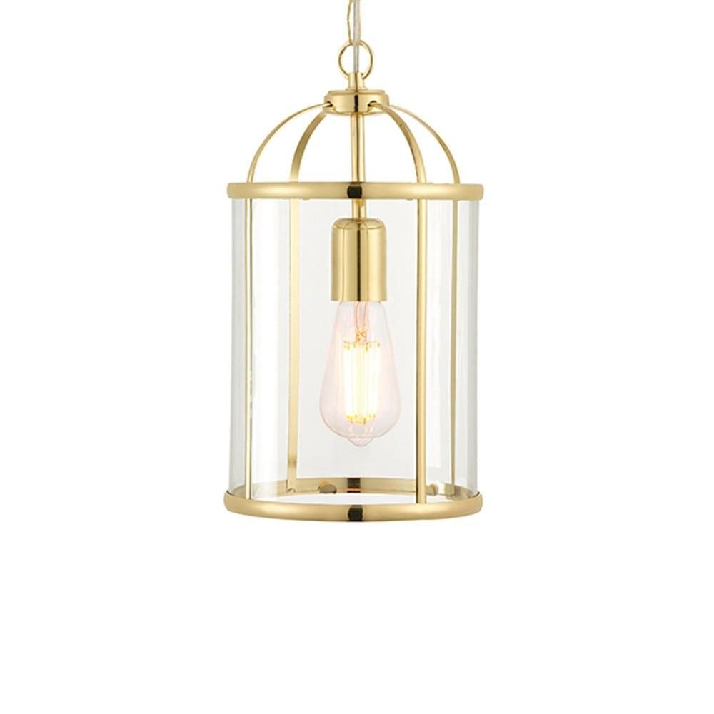 Hanging Hall Ceiling Lantern Pendant Light In Polished Brass And Clear For Ceiling Hung Polished Brass Mirrors (View 8 of 15)