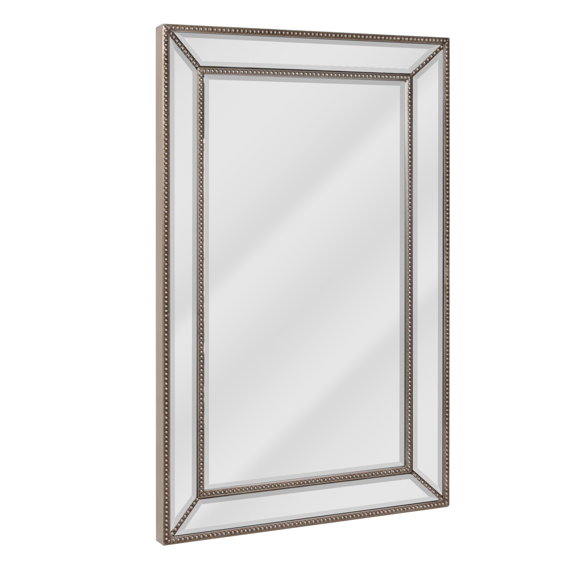 Head West Champagne Silver Beaded Glass Rectangular Framed Beveled Within Silver Beveled Wall Mirrors (View 1 of 15)