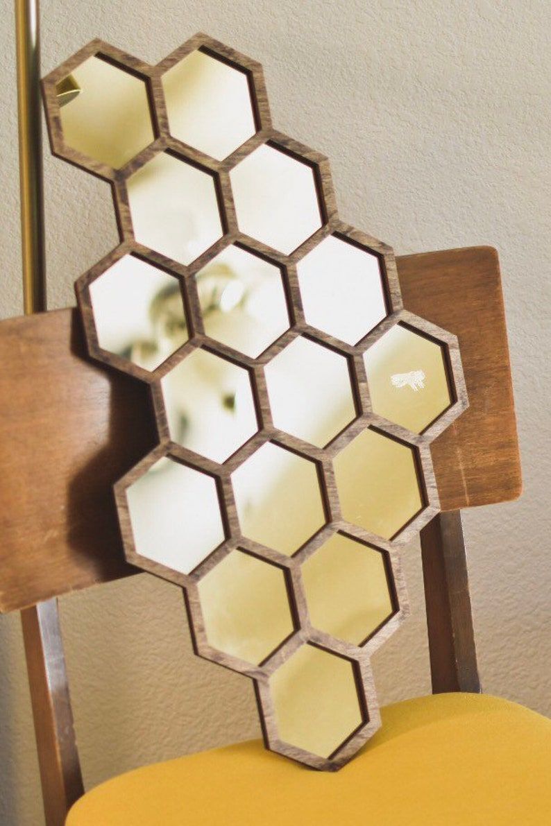 Hexagon Accent Mirror With Gold Tint And Honeycomb Pattern | Etsy Pertaining To Gia Hexagon Accent Mirrors (View 8 of 15)