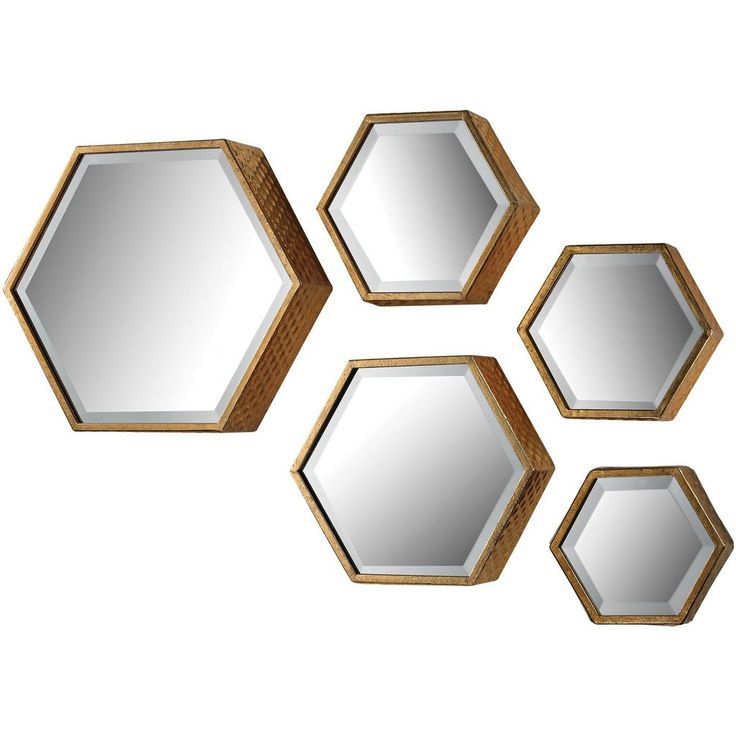 Hexagonal Beveled Mirror (set Of 5) | Beveled Mirror, Wall Mirrors Set Regarding Gold Hexagon Wall Mirrors (View 11 of 15)
