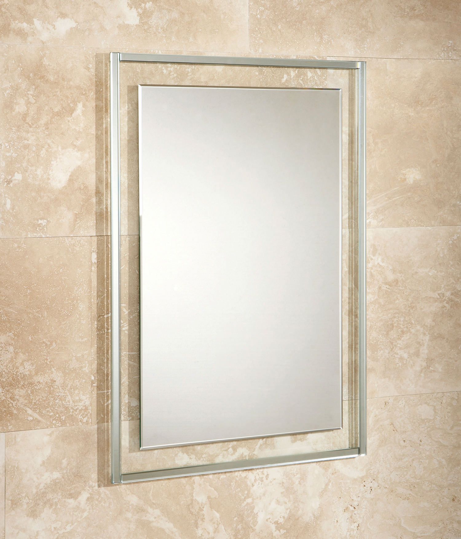 Hib Georgia Bevelled Edge Mirror On Clear Glass Frame 500 X 700mm Inside Clear Wall Mirrors (View 3 of 15)