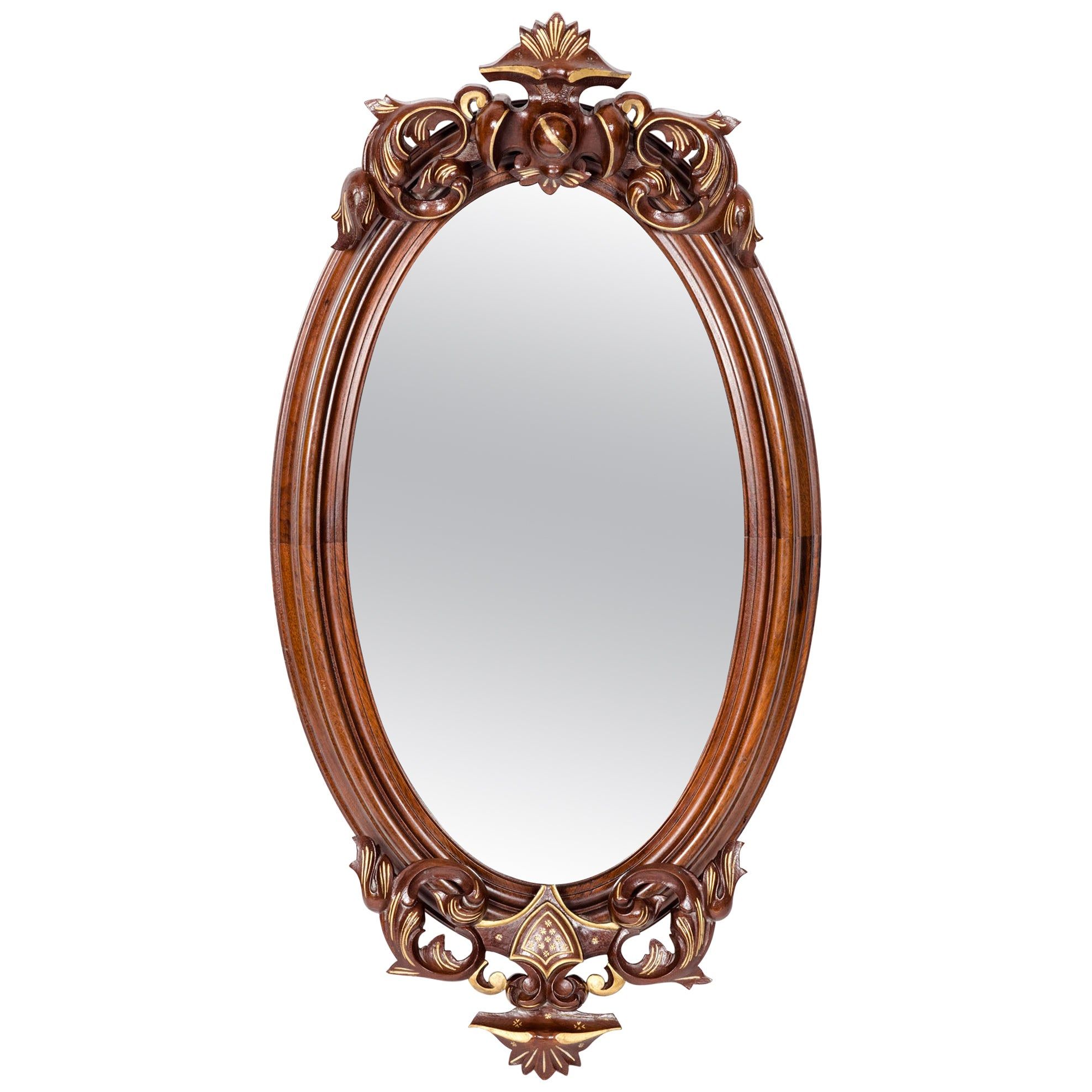 Highly Carved Mahogany Wood Framed Hanging Wall Mirror For Sale At 1stdibs Regarding Farmhouse Woodgrain And Leaf Accent Wall Mirrors (View 7 of 15)