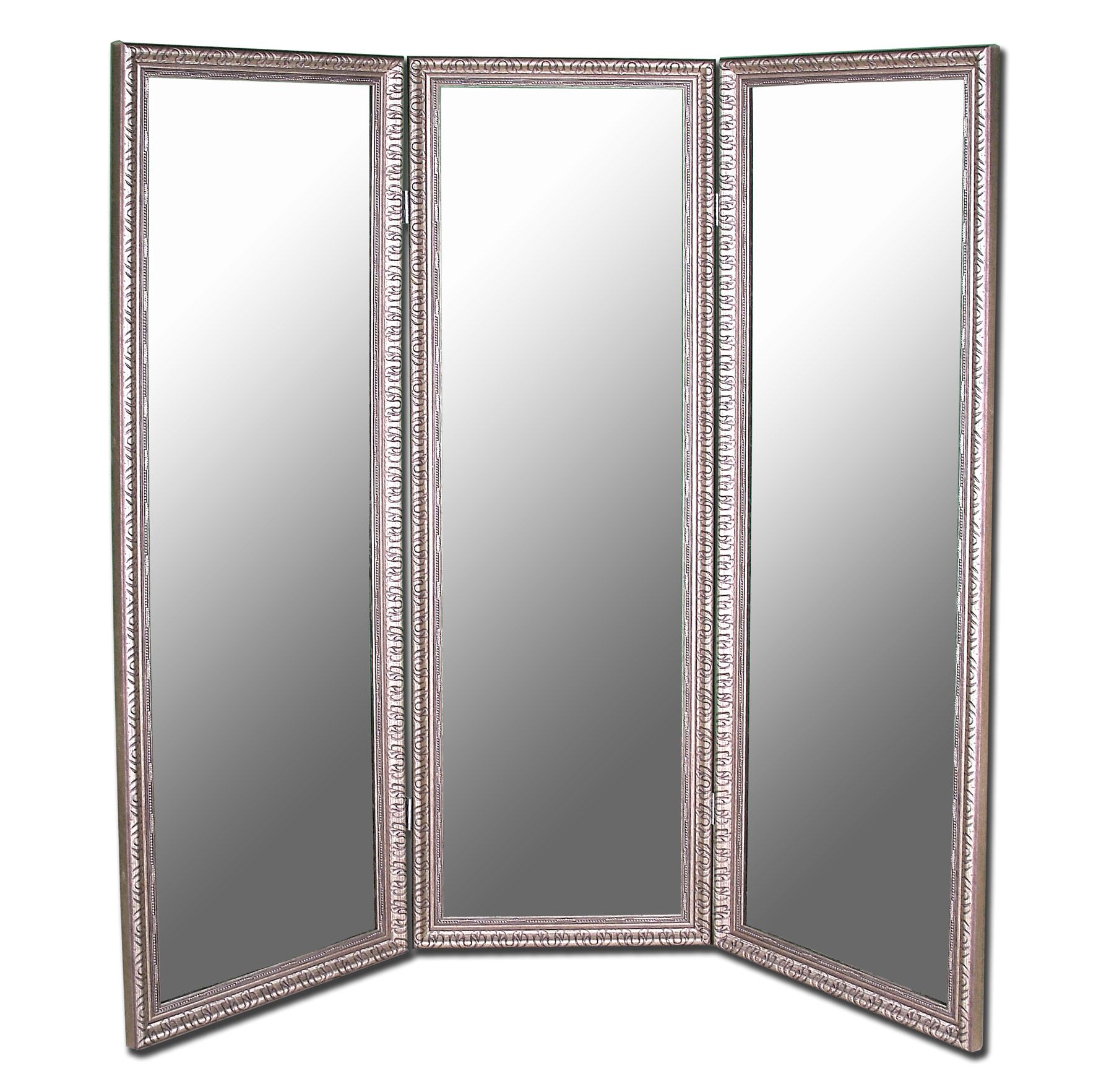 Hitchcock Butterfield 6702 Pmrd Antique Silver 3 Panel Mirror In Linen Fold Silver Wall Mirrors (View 11 of 15)