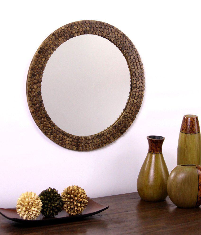 Hosley Decorative Round Log Slices Carved Brown Wooden Wall Mirror: Buy Intended For Medium Brown Wood Wall Mirrors (View 15 of 15)