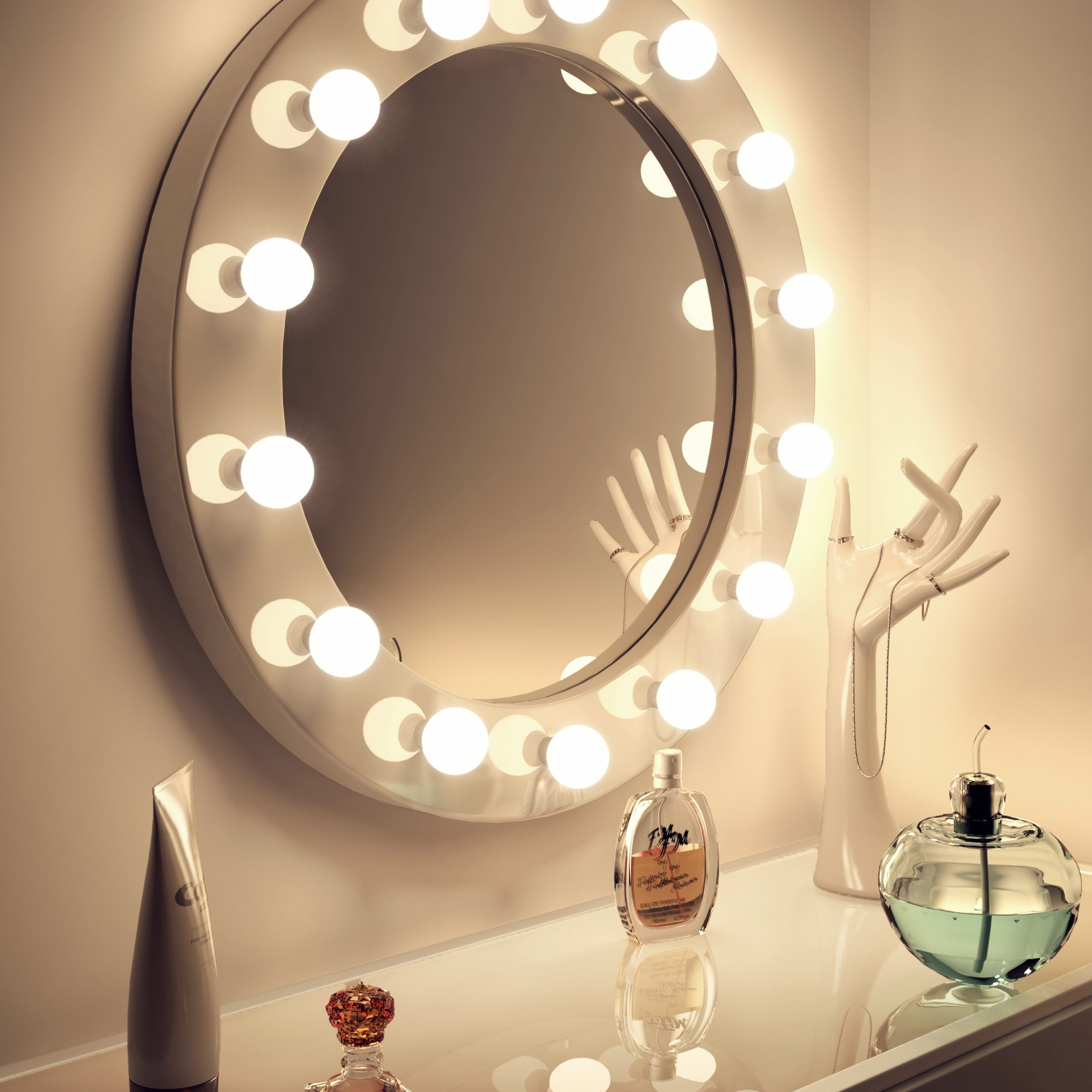 Illuminated Mirrors Wall Mounted High Gloss White V2 – Jwc Inside High Wall Mirrors (View 1 of 15)