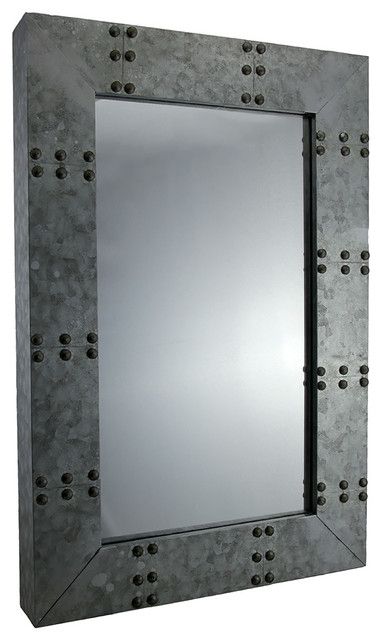 Industrial Galvanized Steel Framed Wall Mirror 19 X 11 – Wall Mirrors Pertaining To Rustic Industrial Black Frame Wall Mirrors (View 8 of 15)