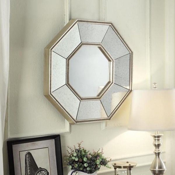 Inspire Q Faceted Beveled Beaded Trim Octagon Accent Wall Mirror Regarding Round Beaded Trim Wall Mirrors (View 15 of 15)