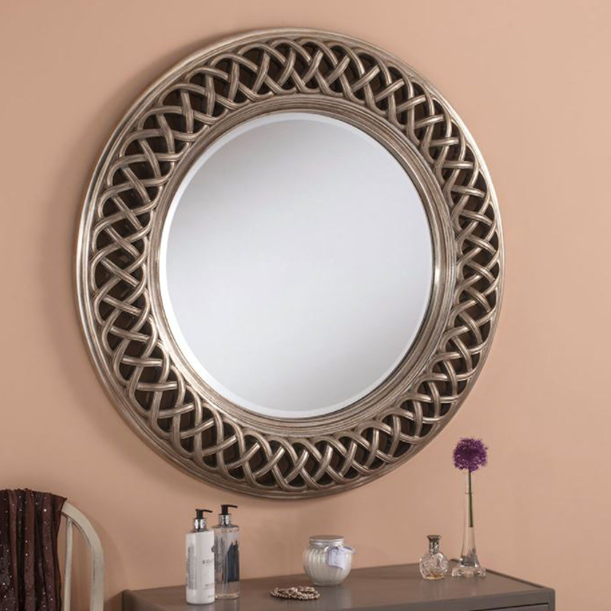 Interlocking Lace Silver Decorative Wall Mirror | Homesdirect365 Regarding Silver Quatrefoil Wall Mirrors (View 12 of 15)