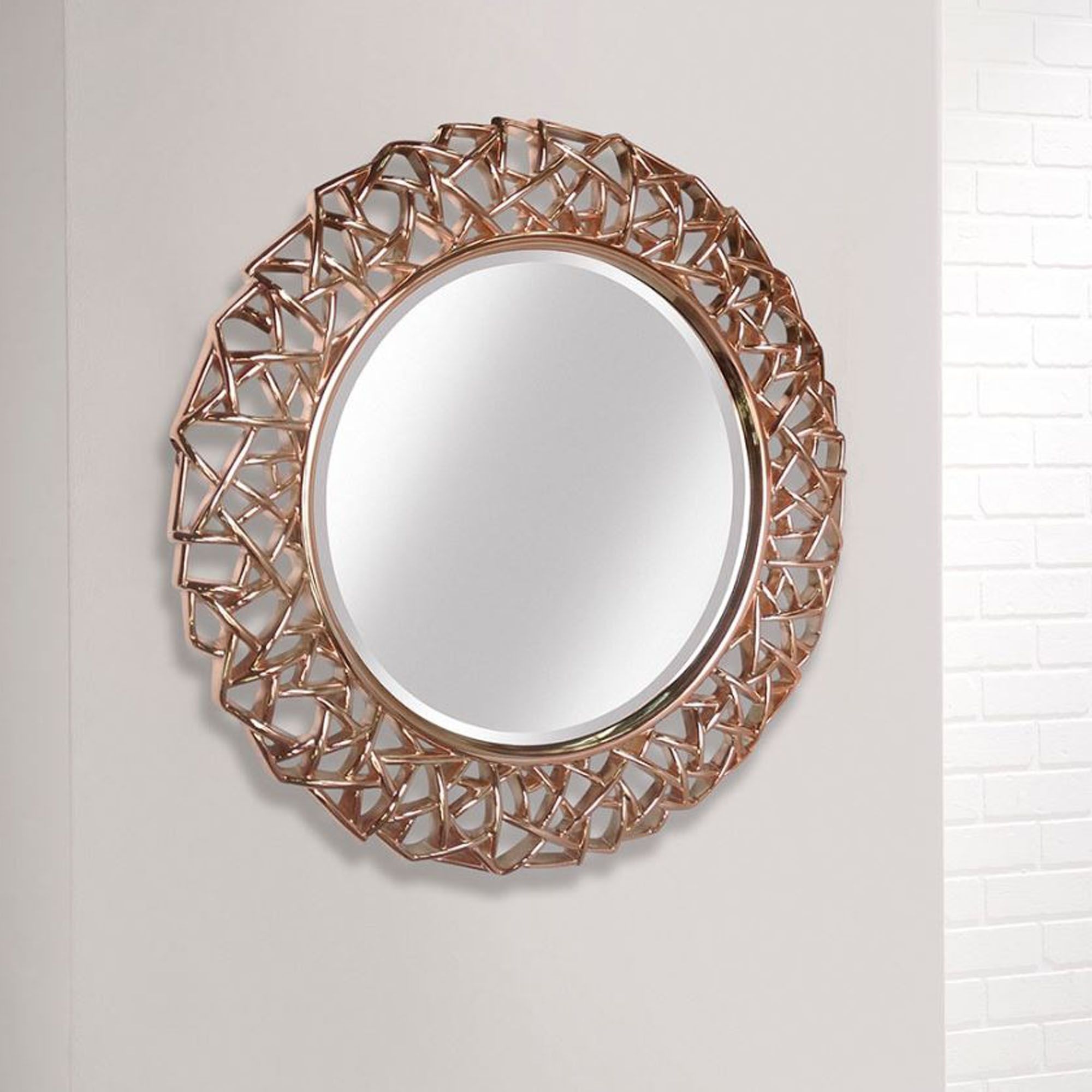 Intricate Rose Gold Round Modern Wall Mirror | Mirrors | Hd365 Inside Gold Decorative Wall Mirrors (View 12 of 15)