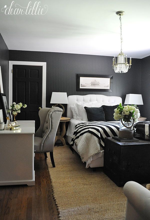 Jenni's Previous Home – Guest Room With Dark Beadboard Walls – Dear Throughout Semi Gloss Black Beaded Oval Wall Mirrors (View 13 of 15)
