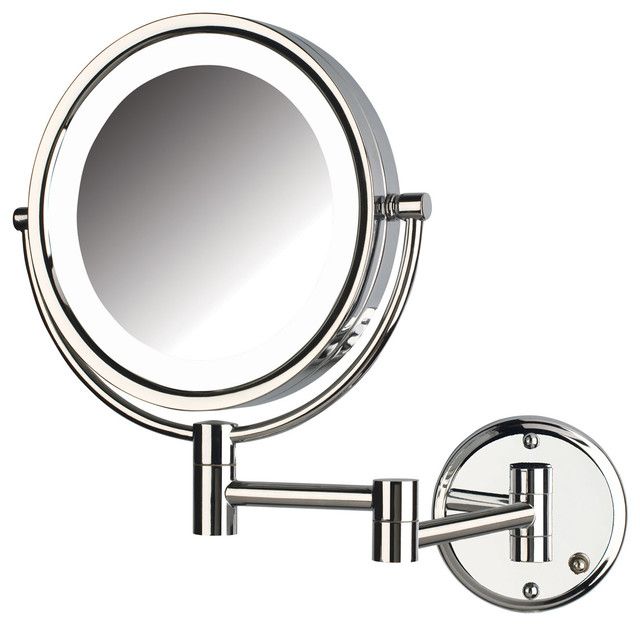 Jerdon Hl88cld 8x Magnified Lighted Wall Mount Mirror, Chrome Finish Throughout Chrome Led Magnified Makeup Mirrors (View 12 of 15)
