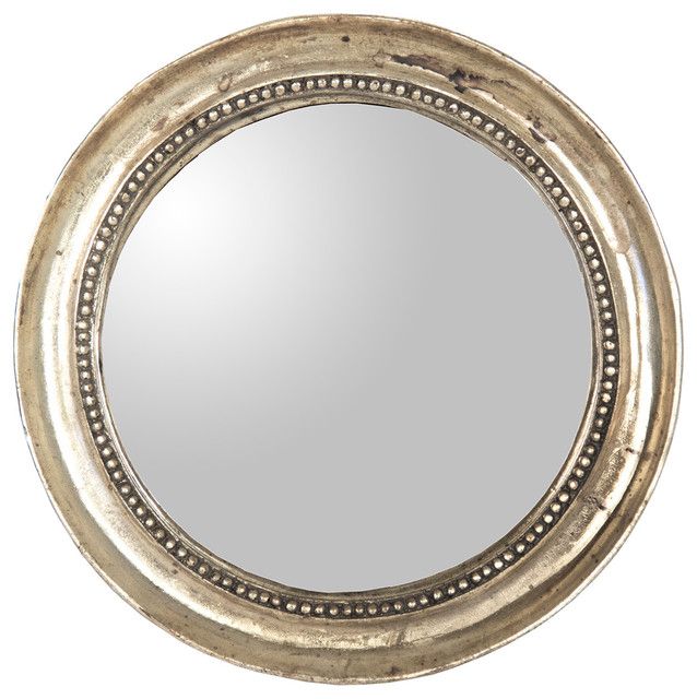 Julian Antique Gold Champagne Distressed Small Round Mirror With Gold Rounded Corner Wall Mirrors (View 1 of 15)