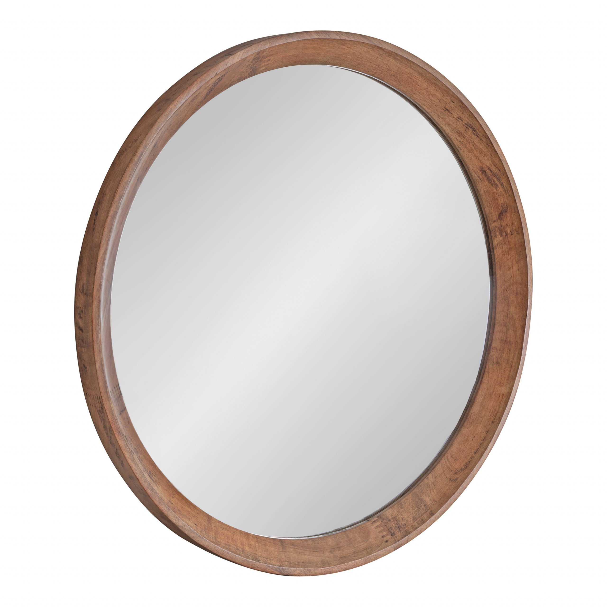 Kate And Laurel Hartman Transitional Round Wood Framed Wall Mirror, 30 Intended For Medium Brown Wood Wall Mirrors (View 3 of 15)