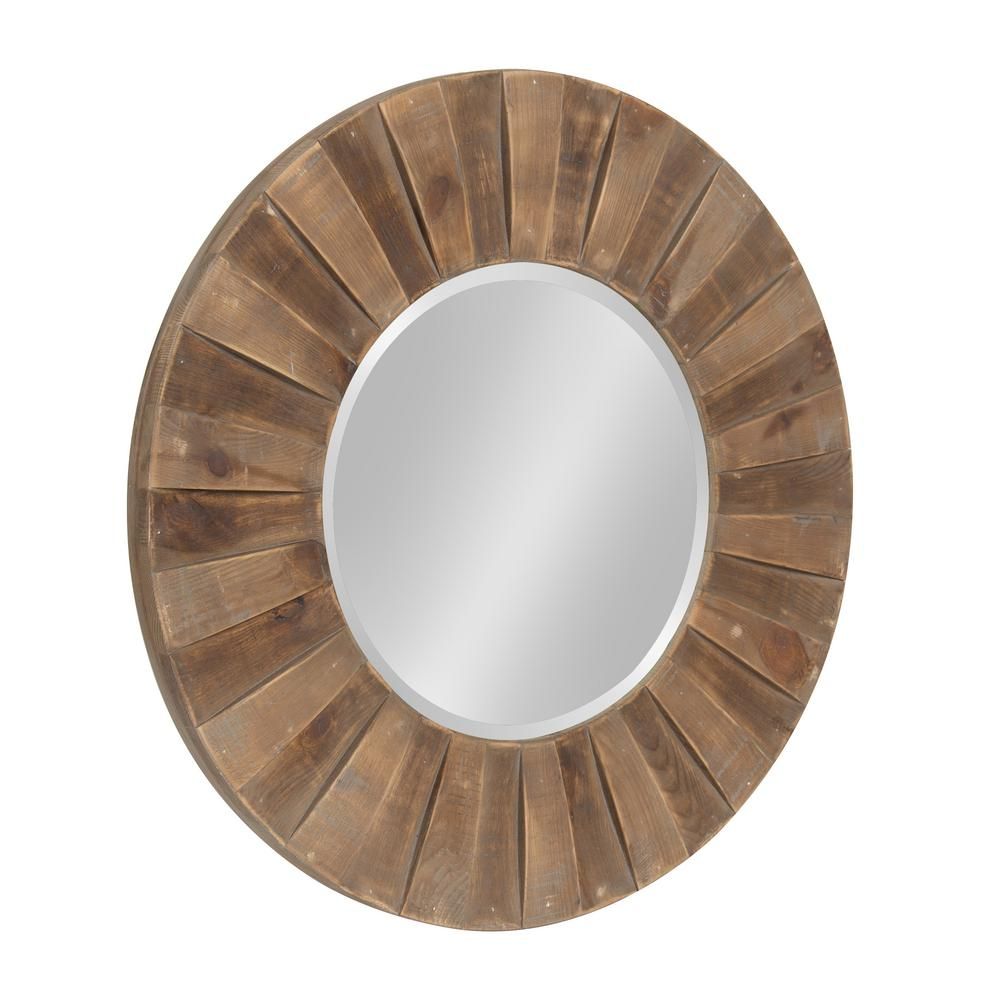 Kate And Laurel Monteiro Large Round Wall Mirror 30" Diameter Rustic With Regard To Scalloped Round Modern Oversized Wall Mirrors (View 10 of 15)