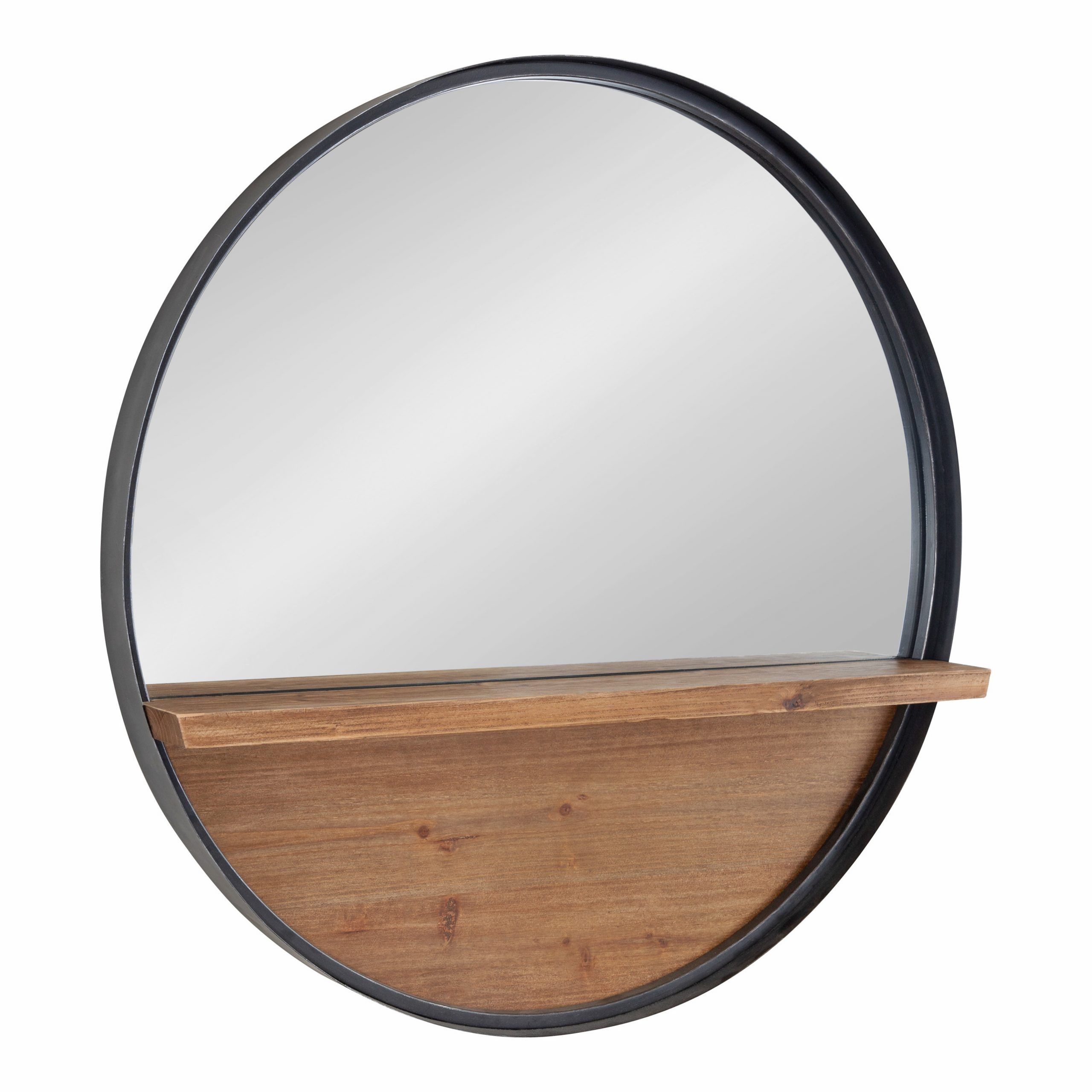 Kate And Laurel Owing Farmhouse Metal Framed Round Mirror With Wood With Regard To Black Round Wall Mirrors (View 6 of 15)