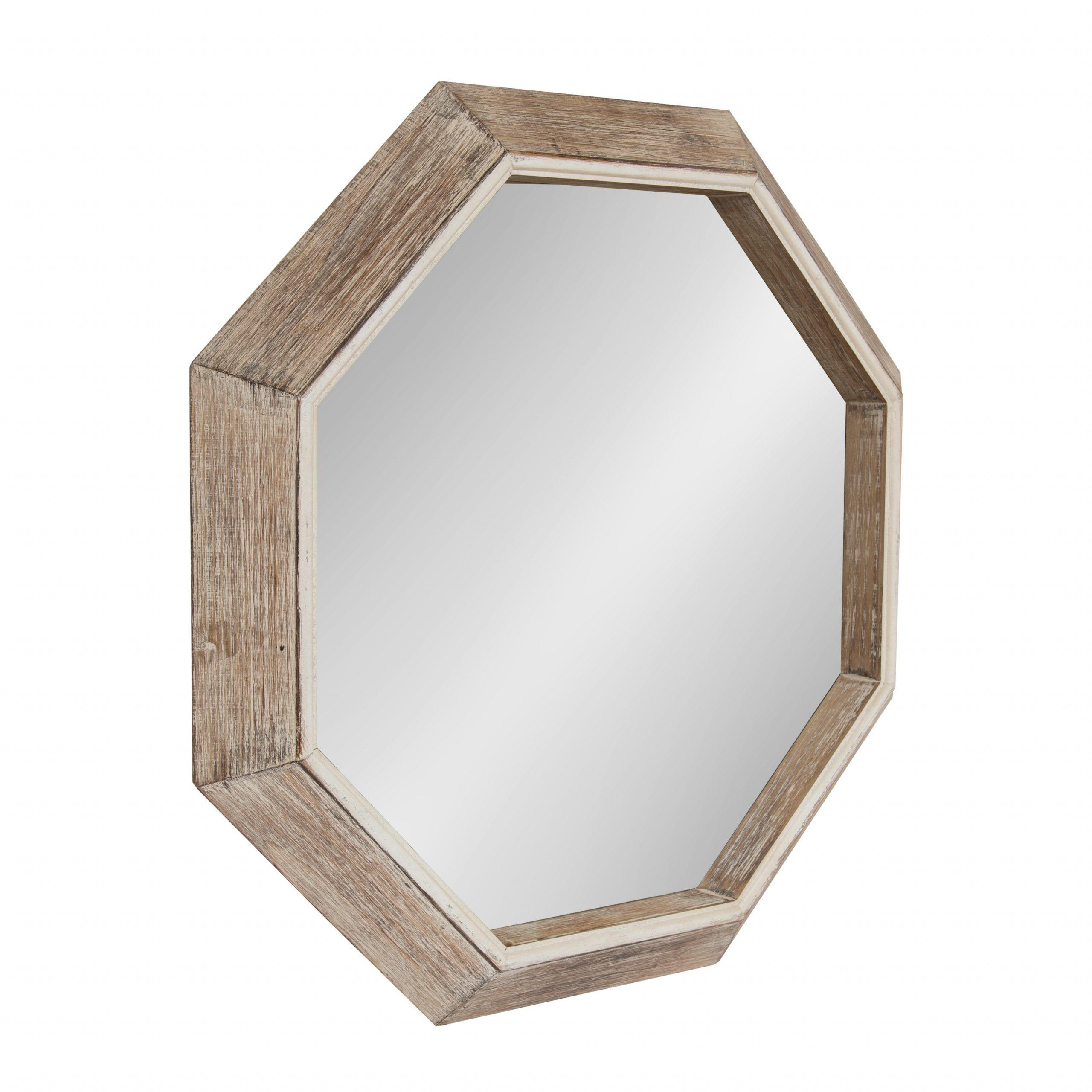 Kate And Laurel – Yves Large Rustic Wooden Octagon Wall Mirror, White For Matte Black Octagonal Wall Mirrors (View 8 of 15)