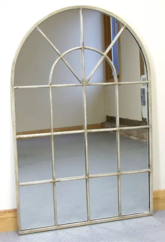 Kelford Large Vintage Cream Metal Arched Window Wall Mirror  (View 14 of 15)