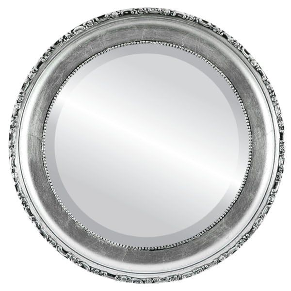 Kensington Framed Round Mirror In Silver Leaf With Black Antique Throughout Antique Silver Round Wall Mirrors (View 3 of 15)