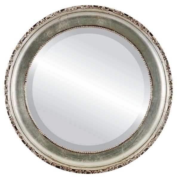 Kensington Framed Round Mirror In Silver Leaf With Brown Antique 17 For Antiqued Gold Leaf Wall Mirrors (View 14 of 15)
