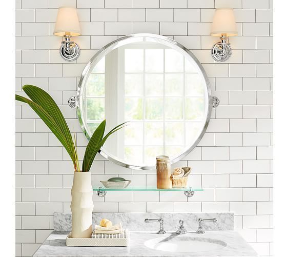 Kensington Pivot Round Mirror | Pottery Barn | Round Mirror Bathroom In Ceiling Hung Satin Chrome Oval Mirrors (View 15 of 15)