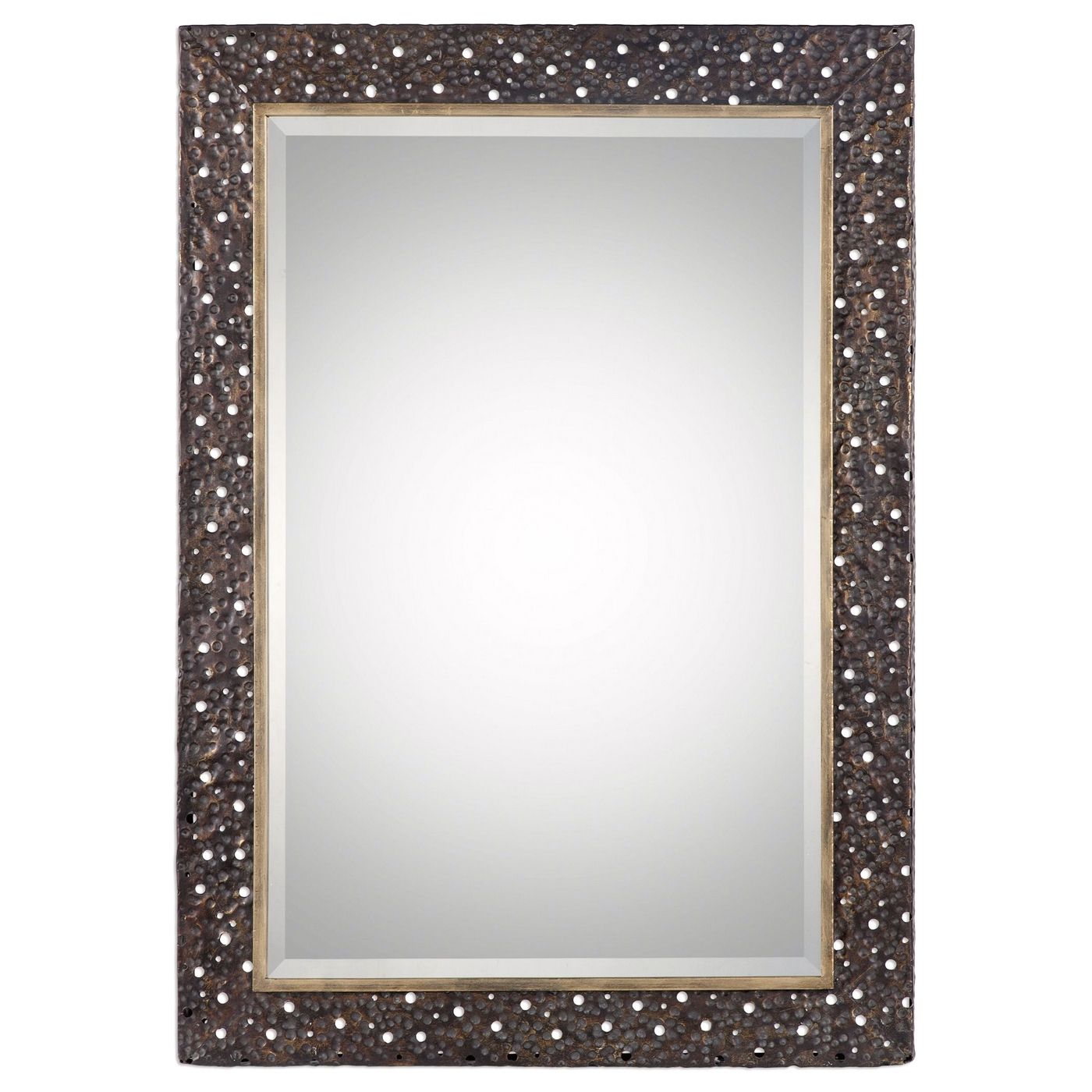 Khalil Beveled Wall Mirror With Pierced And Hammered Dark Bronze Frame In Woven Bronze Metal Wall Mirrors (View 2 of 15)