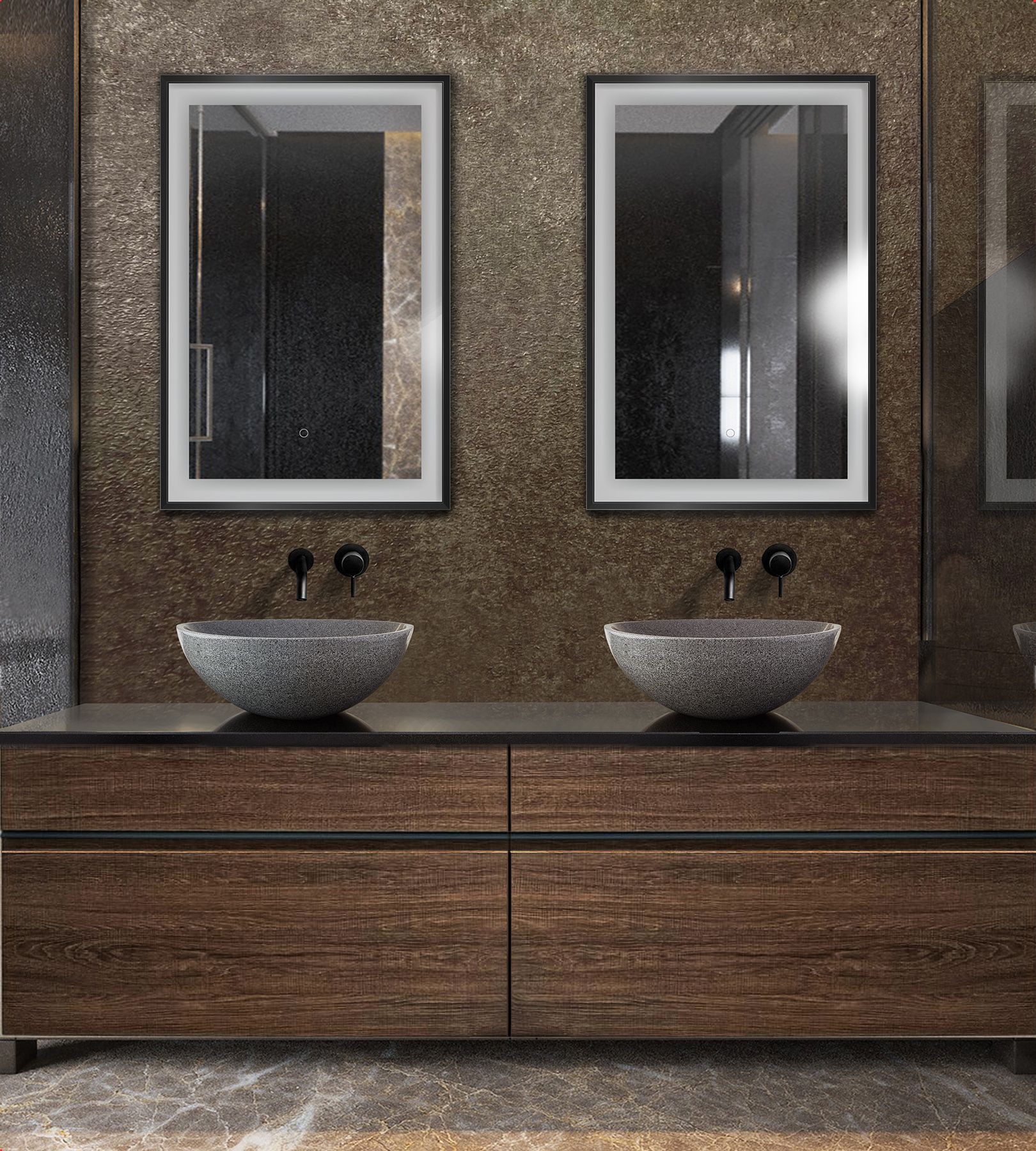 Krugg Soho Led Bathroom Mirror 24″ X 36″ Black – Krugg Reflections Usa With Regard To Matte Black Led Wall Mirrors (View 9 of 15)