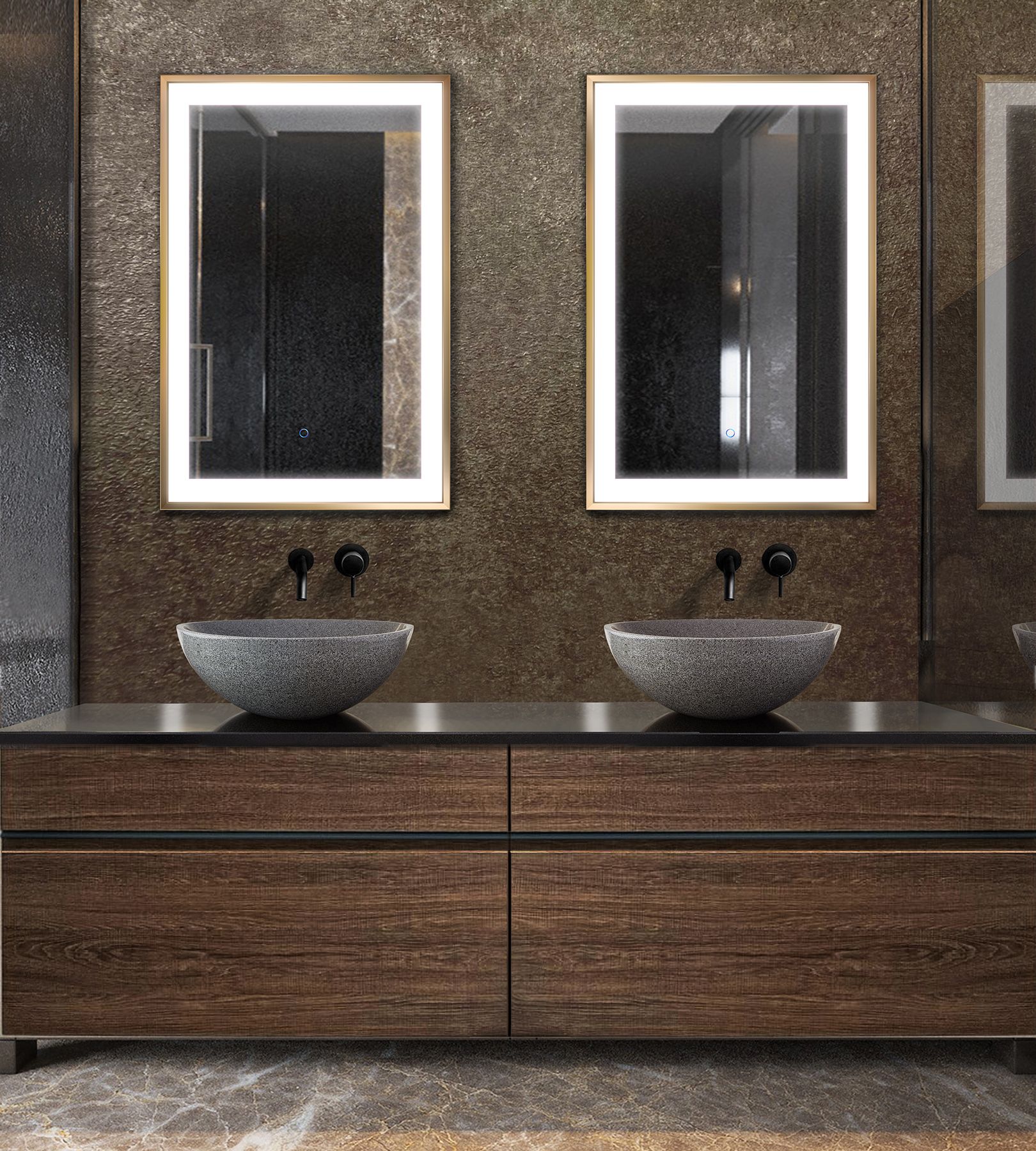 Krugg Soho Led Bathroom Mirror 24″ X 36″ Gold – Krugg Reflections Usa Within Mexborough Bathroom/vanity Mirrors (View 4 of 14)