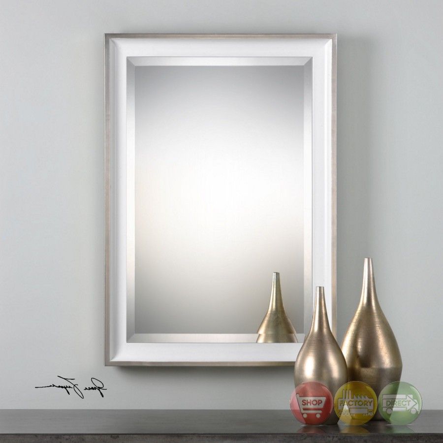 Lahvahn Modern Minimalist White & Silver Beveled Rectangle Wall Mirror For Bevel Edge Rectangular Wall Mirrors (View 9 of 15)