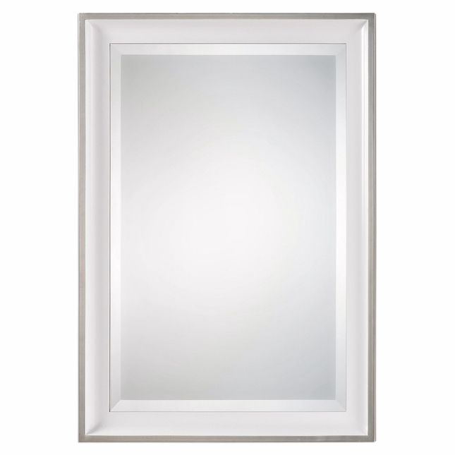 Lahvahn Modern Minimalist White & Silver Beveled Rectangle Wall Mirror For Modern &amp; Contemporary Beveled Overmantel Mirrors (View 7 of 15)
