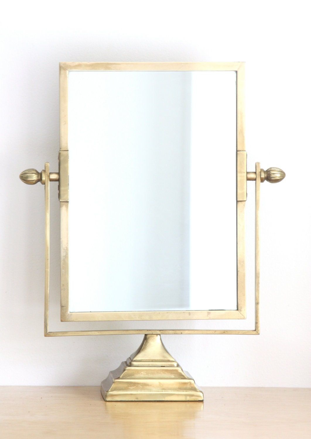 Large Antique Brass Pedestal Vanity Mirror Within Aged Silver Vanity Mirrors (View 3 of 15)