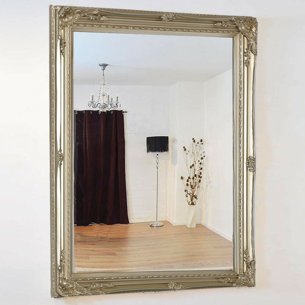 Large Antique Silver Classic Decorative Dressing Wall Mirror Rectangle Throughout Rectangle Accent Mirrors (View 7 of 15)