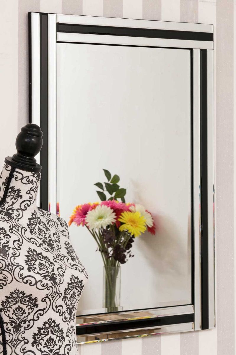 Large Black And Silver Triple Edge Bathroom Wall Mirror 1ft11 X 2ft11 Inside Edged Wall Mirrors (View 10 of 15)