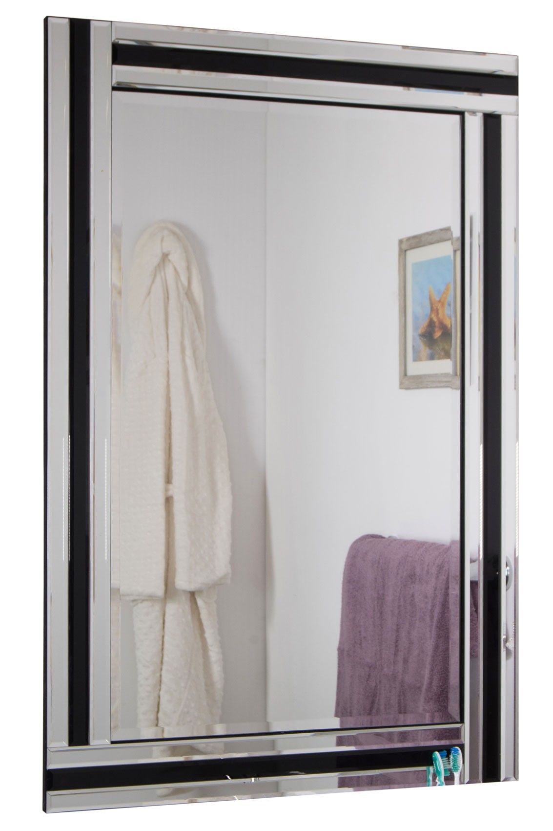 Large Black And Silver Triple Edge Bathroom Wall Mirror 1ft11 X 2ft11 Intended For Smoke Edge Wall Mirrors (View 8 of 15)
